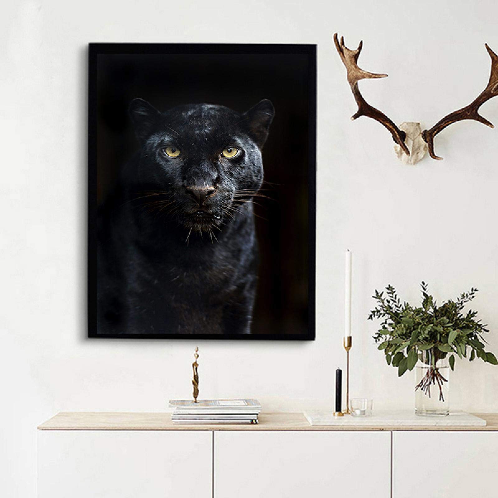 絵画　油彩画　額縁　キャンバスボード 動物　黒豹　原画 Amazon.co.jp: 木の上のかわいい黒豹は子供のためのキャンバスの壁の